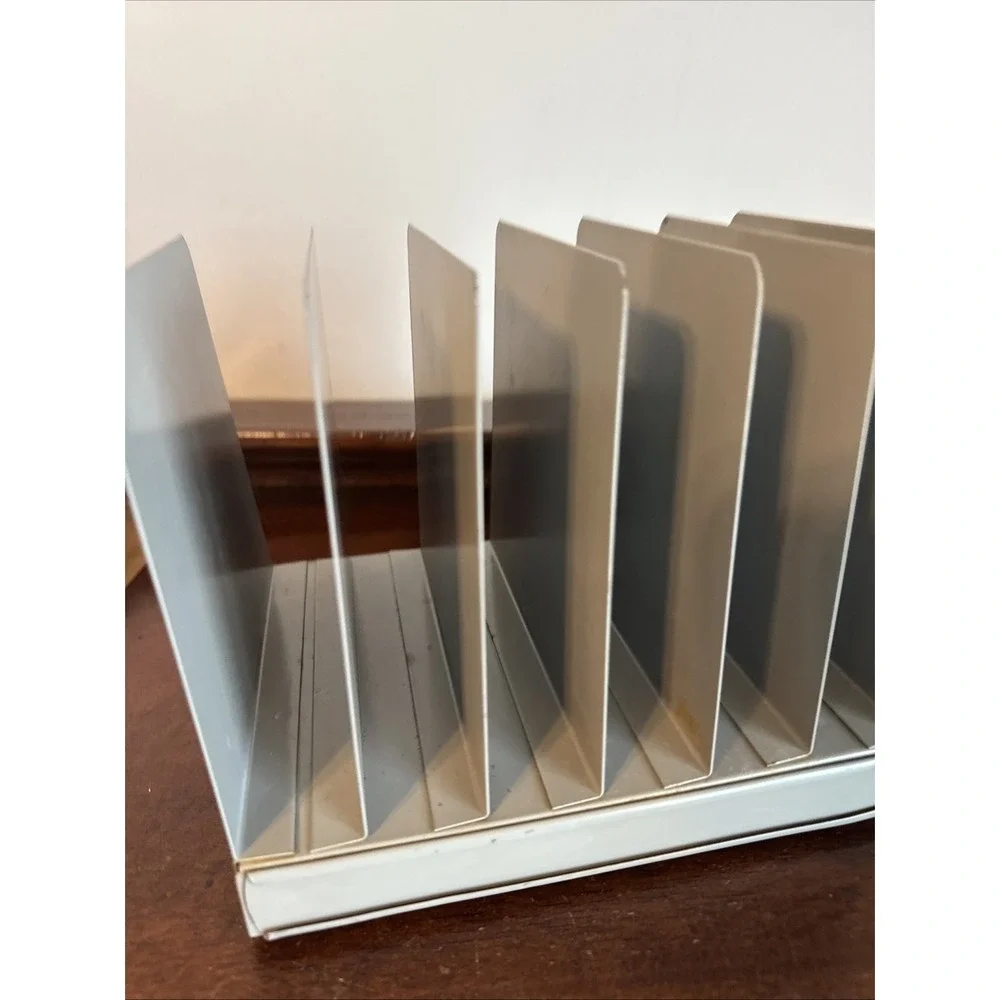 Lit-Ning Letter Mail File Metal 6 Slot Office Desk Organizer Gray Paper Vintage